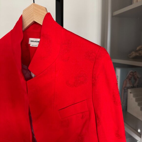 Zadig & Voltaire Verys Jac Blazer NEW Jacquard Red Paisley Design Jacket Medium - Picture 5 of 8